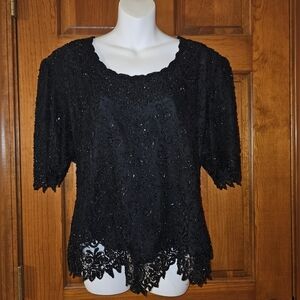 Brilliante by J.A. Vintage Black Beaded Evening Blouse